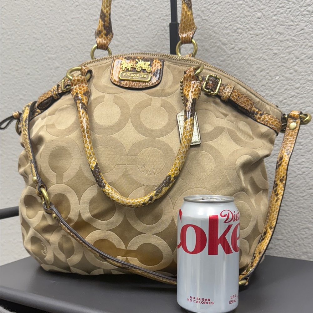 Coach Tan and Brown Signature Madison Sophia Snakeskin Satchel - Picture 2 of 13